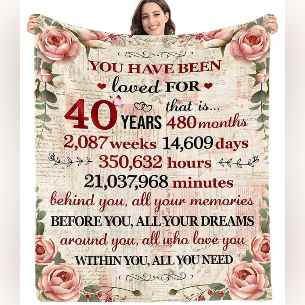 40th Birthday Gifts for Women 1983 Blanket 40 Year Old Birthday Gift. NIP.